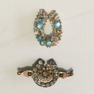 Vintage horseshoe brooch rhinestone pins old costume jewelry lucky horse shoe